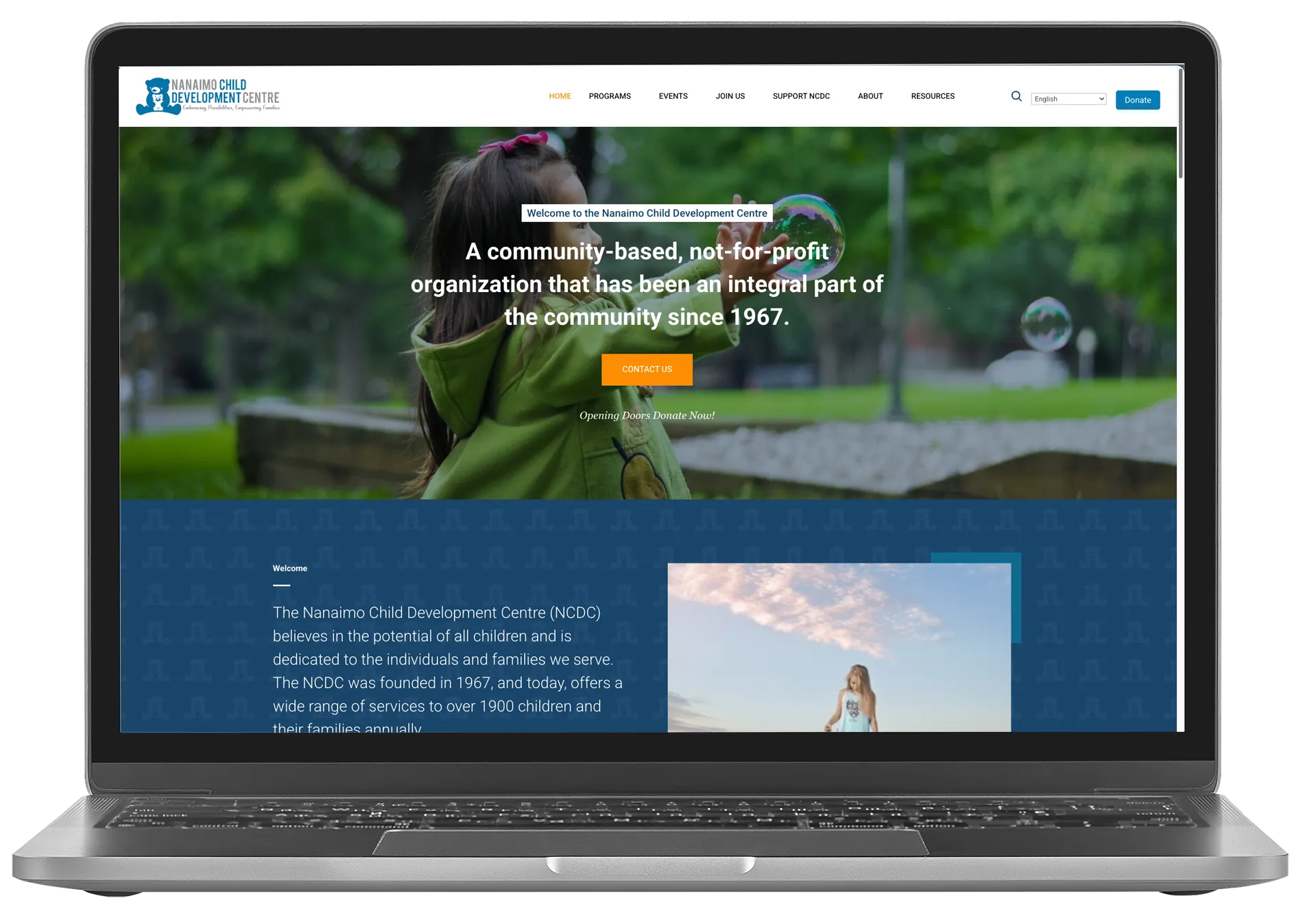 Nanaimo Child Development Centre website mockup