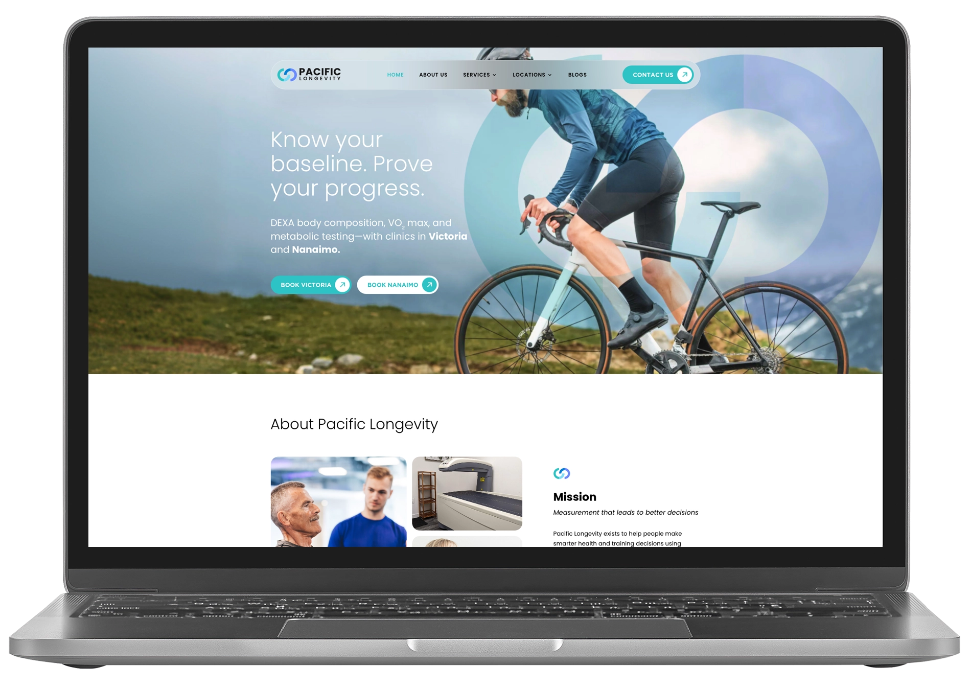 Pacific Longevity website shown on a laptop