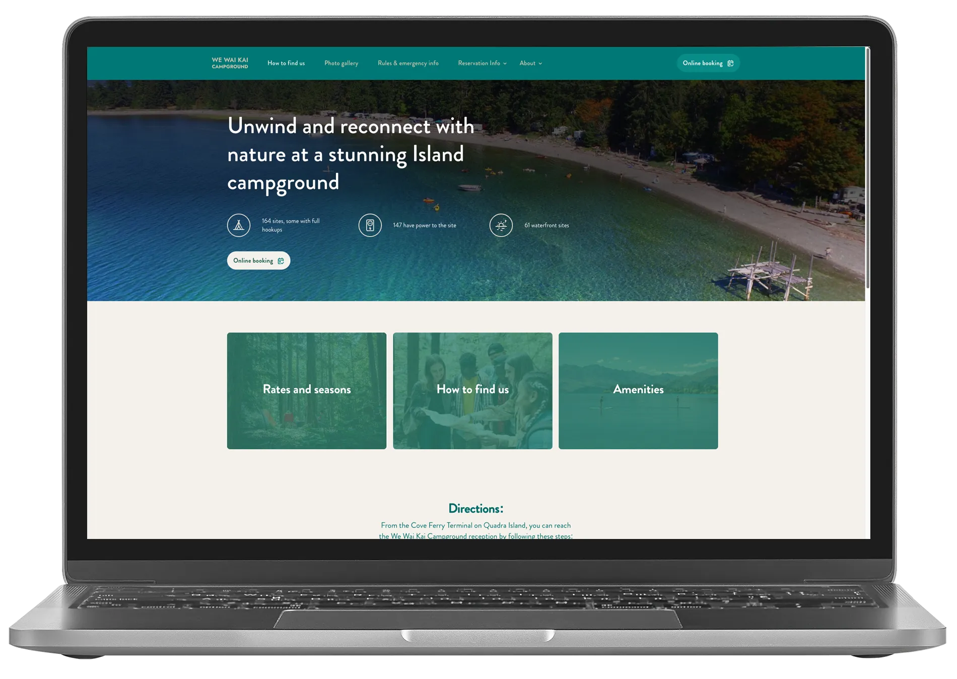 We Wai Kai Campground website mockup